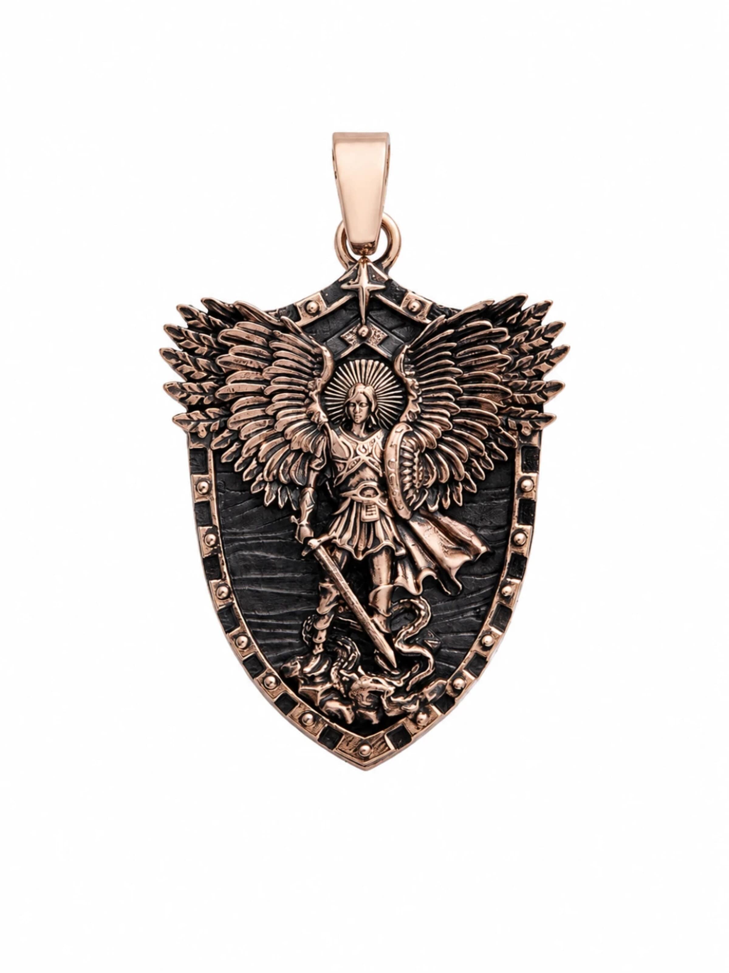 Ciondolo 'ST. MICHAEL ARCHANGEL' di REYTEL in oro: frontale