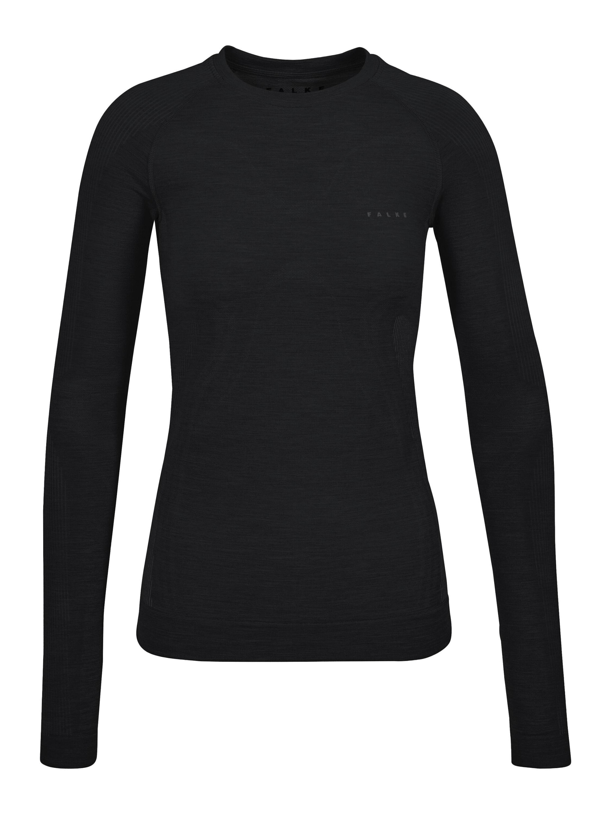 FALKE Wool-Tech Light Round Neck Long sleeve Shirt in Schwarz: Vorderseite