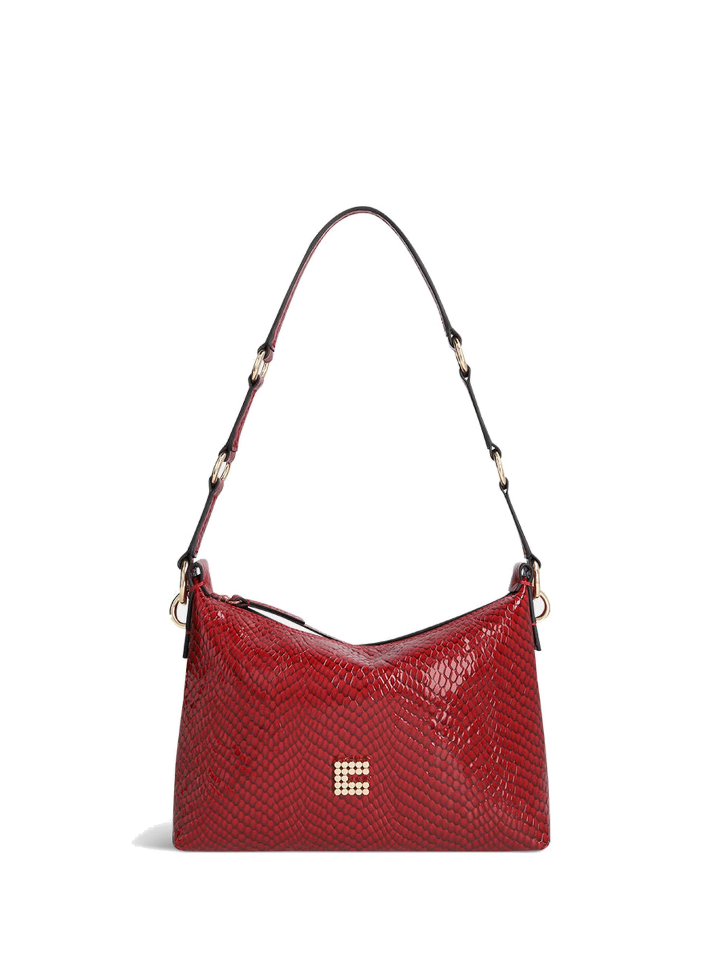 Clio Crossbody bag 'CHARLY MINI SHINY REPTILE' in Red: front