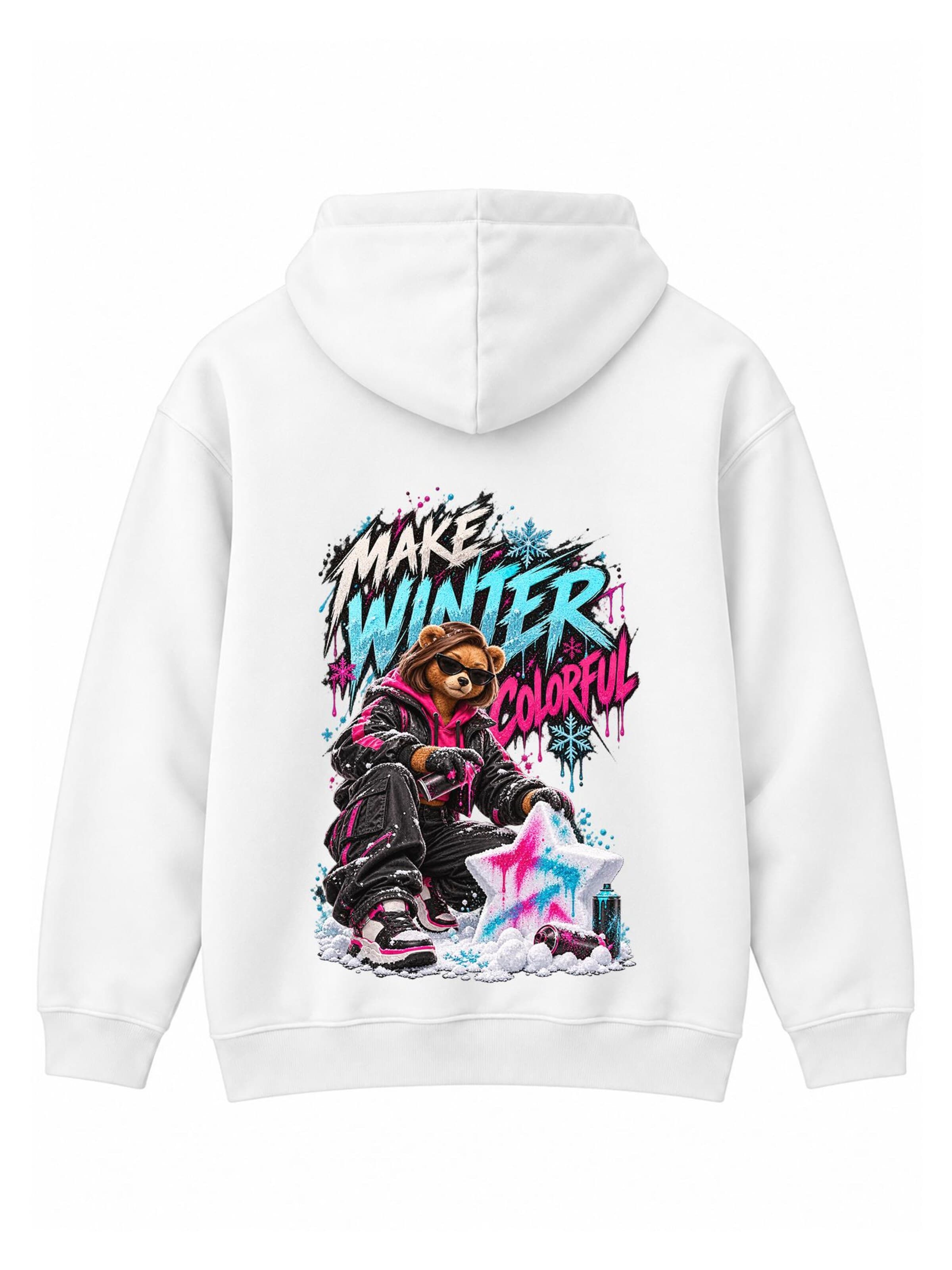 LUNØIR StudioSweater majica 'BOSS Femme Winter Color Mischief' - bijela boja: prednji dio