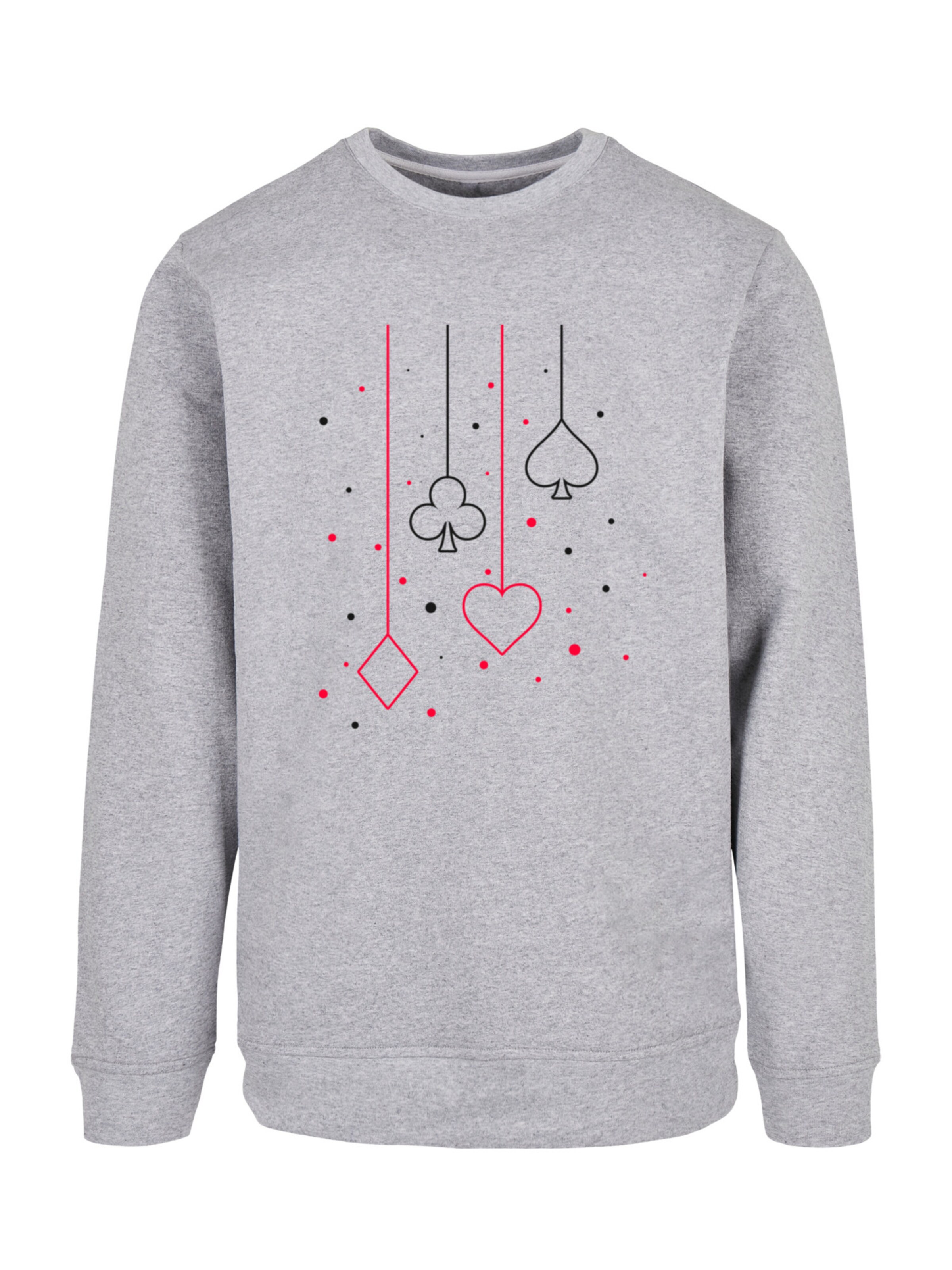 F4NT4STIC Sweatshirt 'Kreuz Pik Herz Karo Poker Kartenspiel' in Grijs: voorkant
