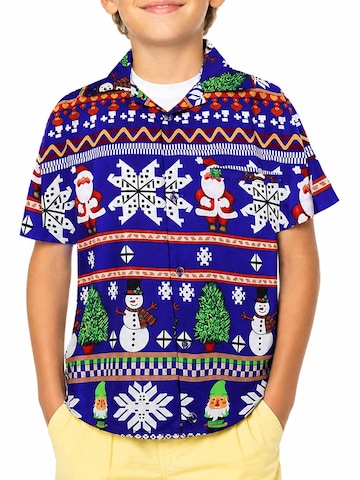 King Kameha Regular fit Button up shirt 'Christmas Rows' in Blue