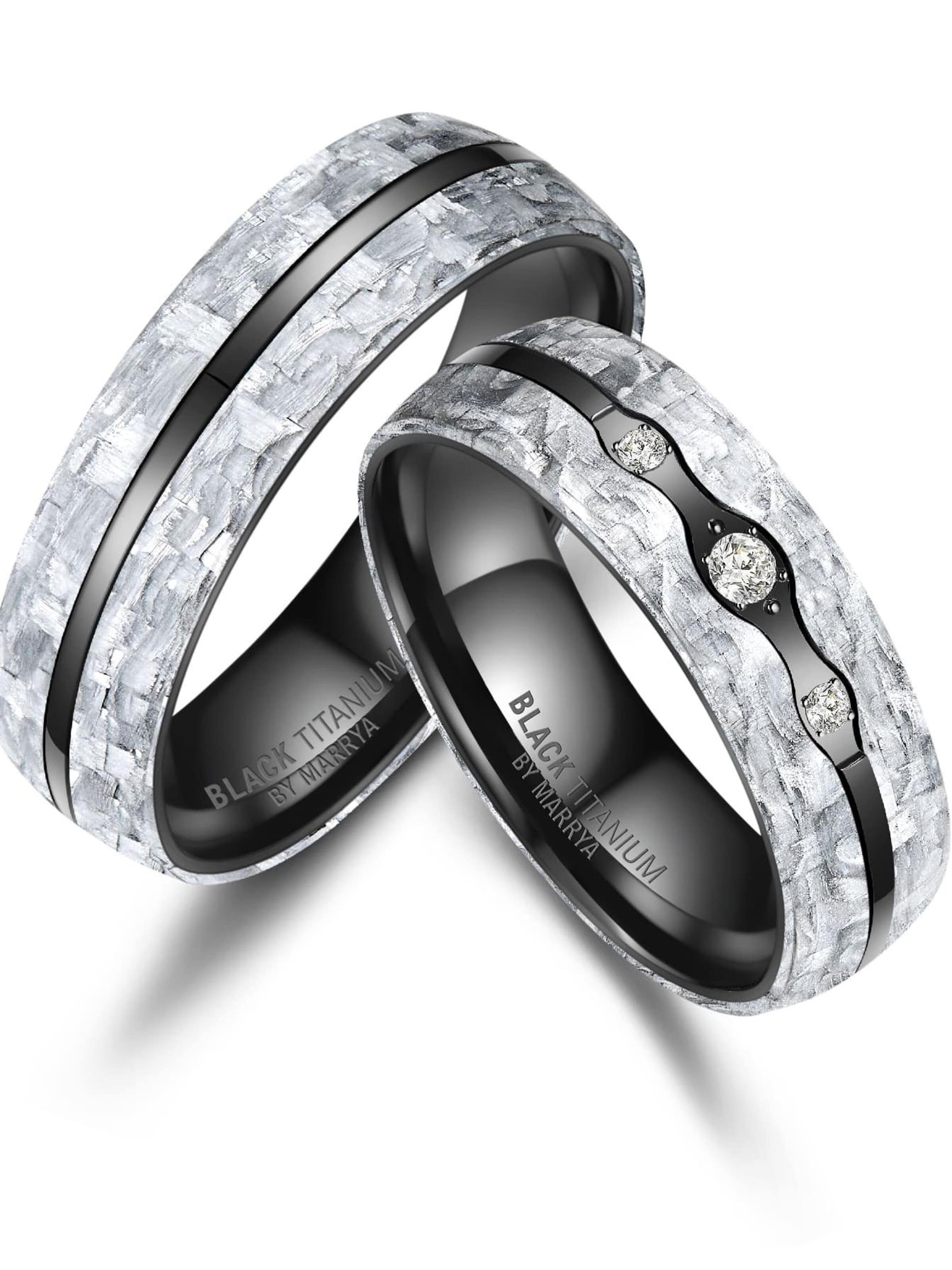 MARRYA Ring 'MARRYA Ehering BT-11 aus Black Titanium – „BLACK & WHITE“ Kollektion' in Black: front