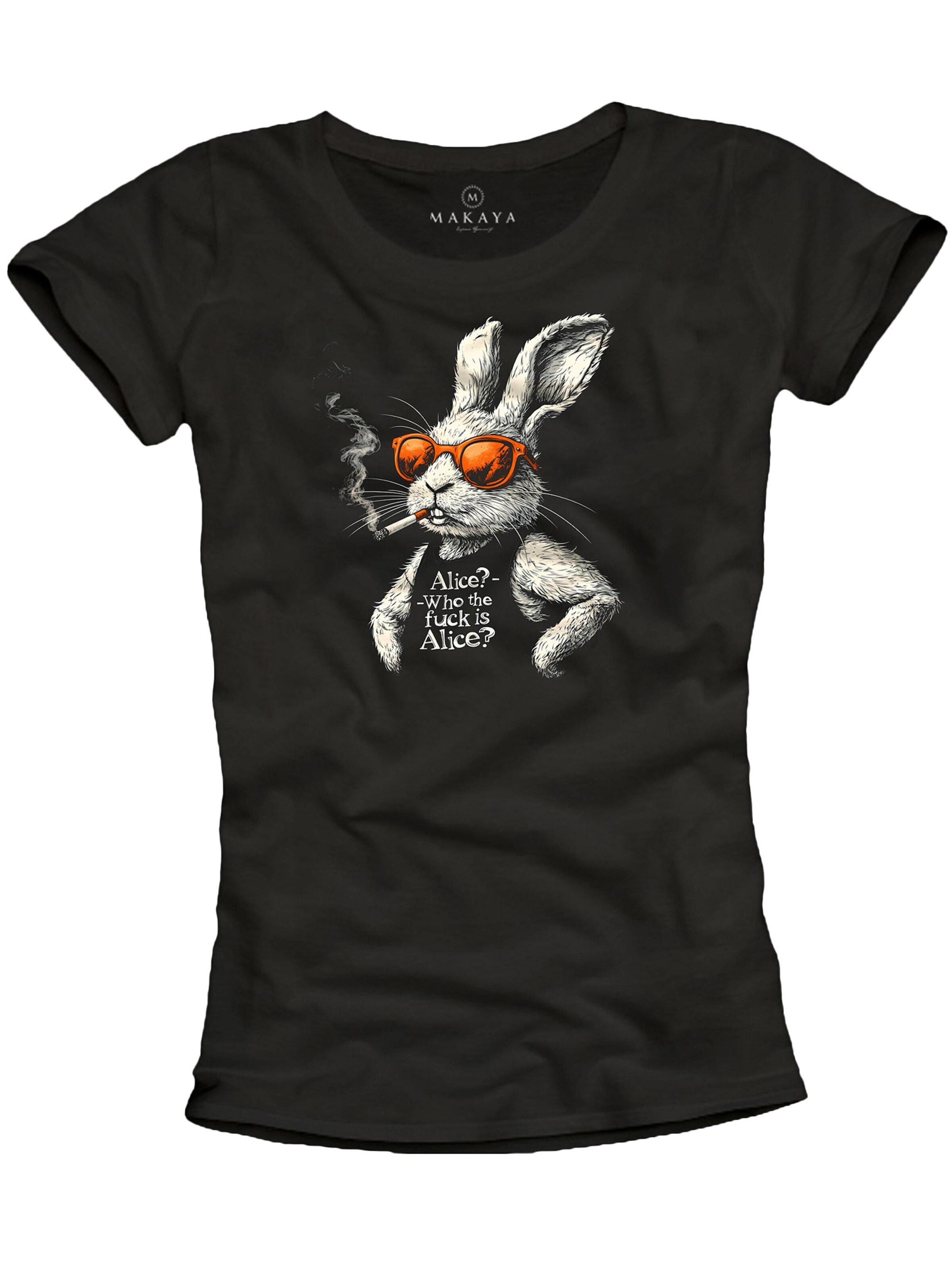 MAKAYA Shirt 'Alice Bunny'‌‌‌‌ in Schwarz: Vorderseite