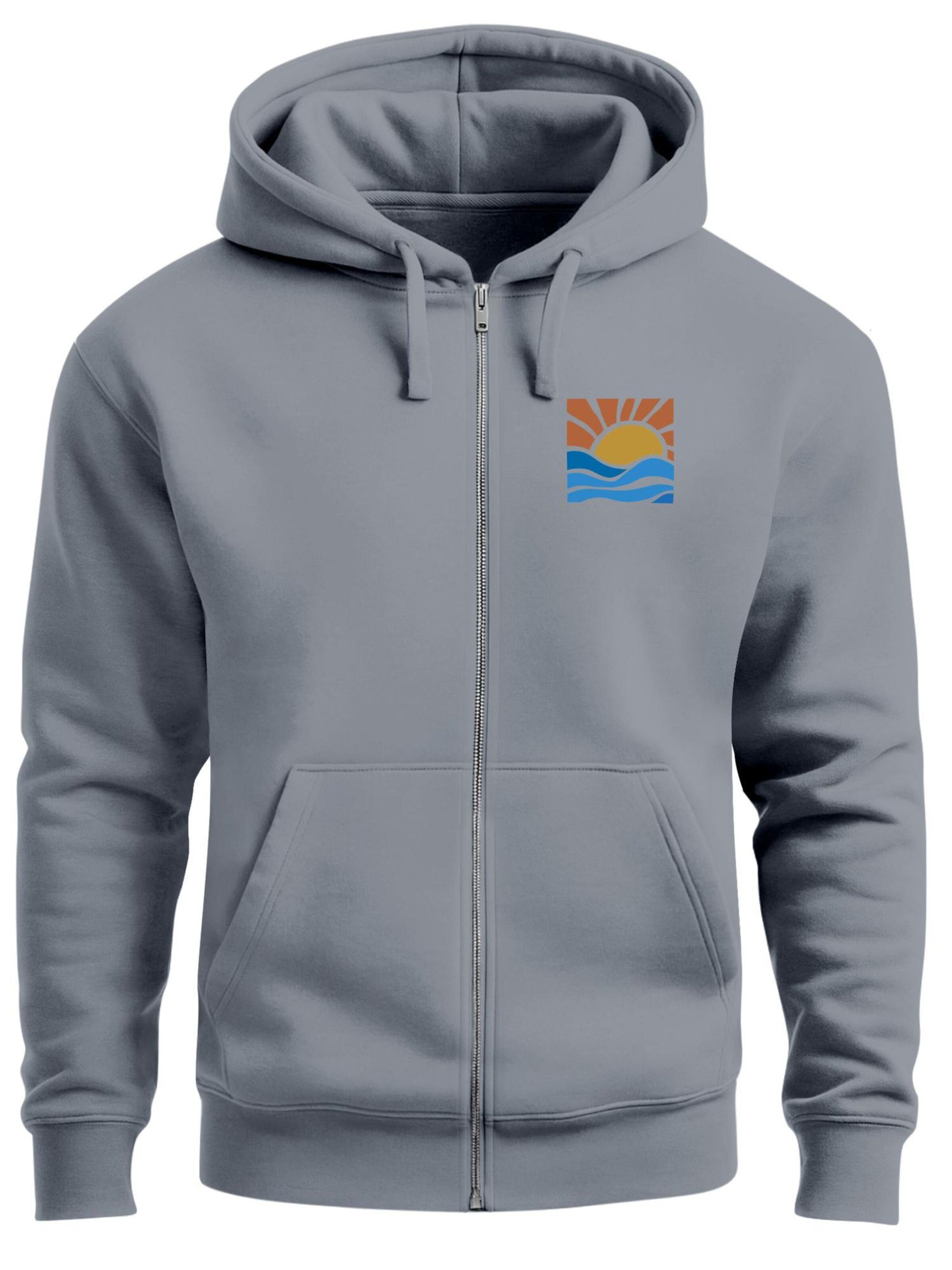 Neverless Zip-Up Hoodie 'Sun Wave Batch' in Grey: front