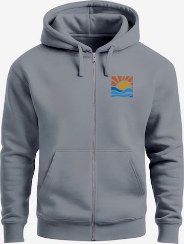 Neverless Zip-Up Hoodie 'Sun Wave Batch' in Grey: front