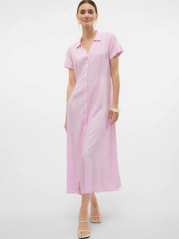 VERO MODA Jurk 'VERO MODA - VMLINN SS 7/8 VOLUME DRESS WVN - Dames - Maxi jurken' in Roze