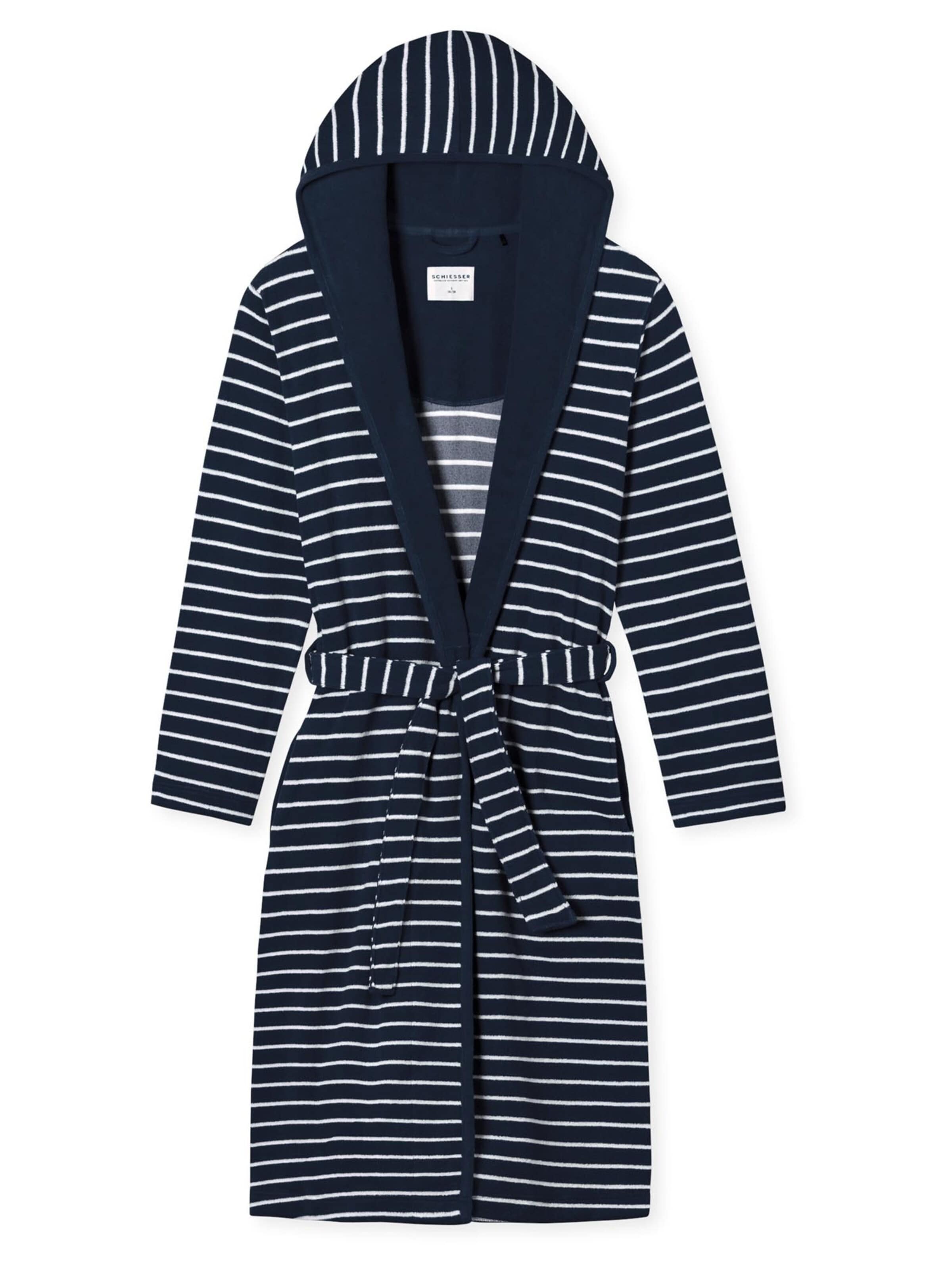 SCHIESSER Bademantel lang 'Feather Terry'‌‌‌‌ in Blau: Vorderseite
