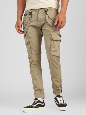ALPHA INDUSTRIES Tapered Cargo Pants in Beige: front