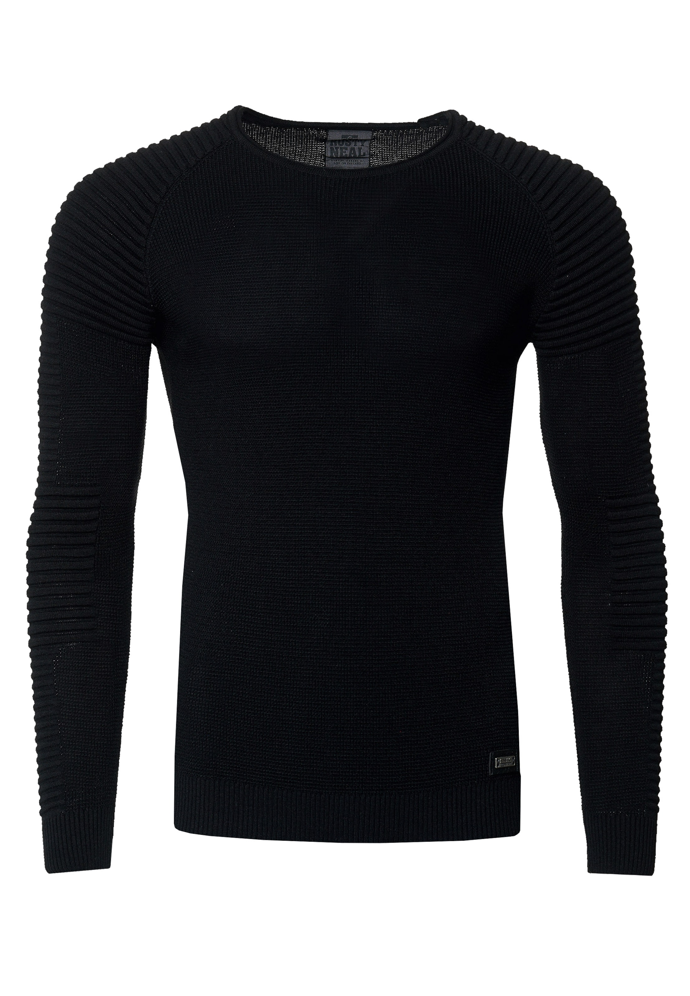 Rusty Neal Figurbetonter Feinstrick Pullover in Schwarz: Vorderseite