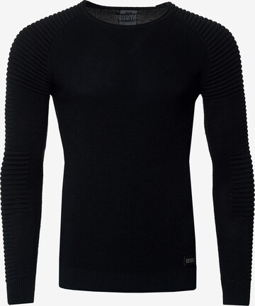 Rusty Neal Figurbetonter Feinstrick Pullover in Schwarz: predná strana