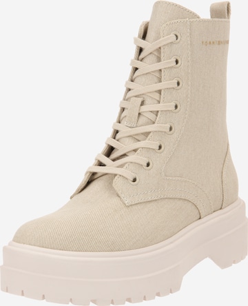 TOMMY HILFIGER Lace-Up Ankle Boots in Beige: front