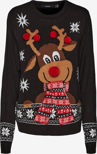 VERO MODA Sweater 'NEW FROSTYDEER' in Brown / Red / Black / White, Item view