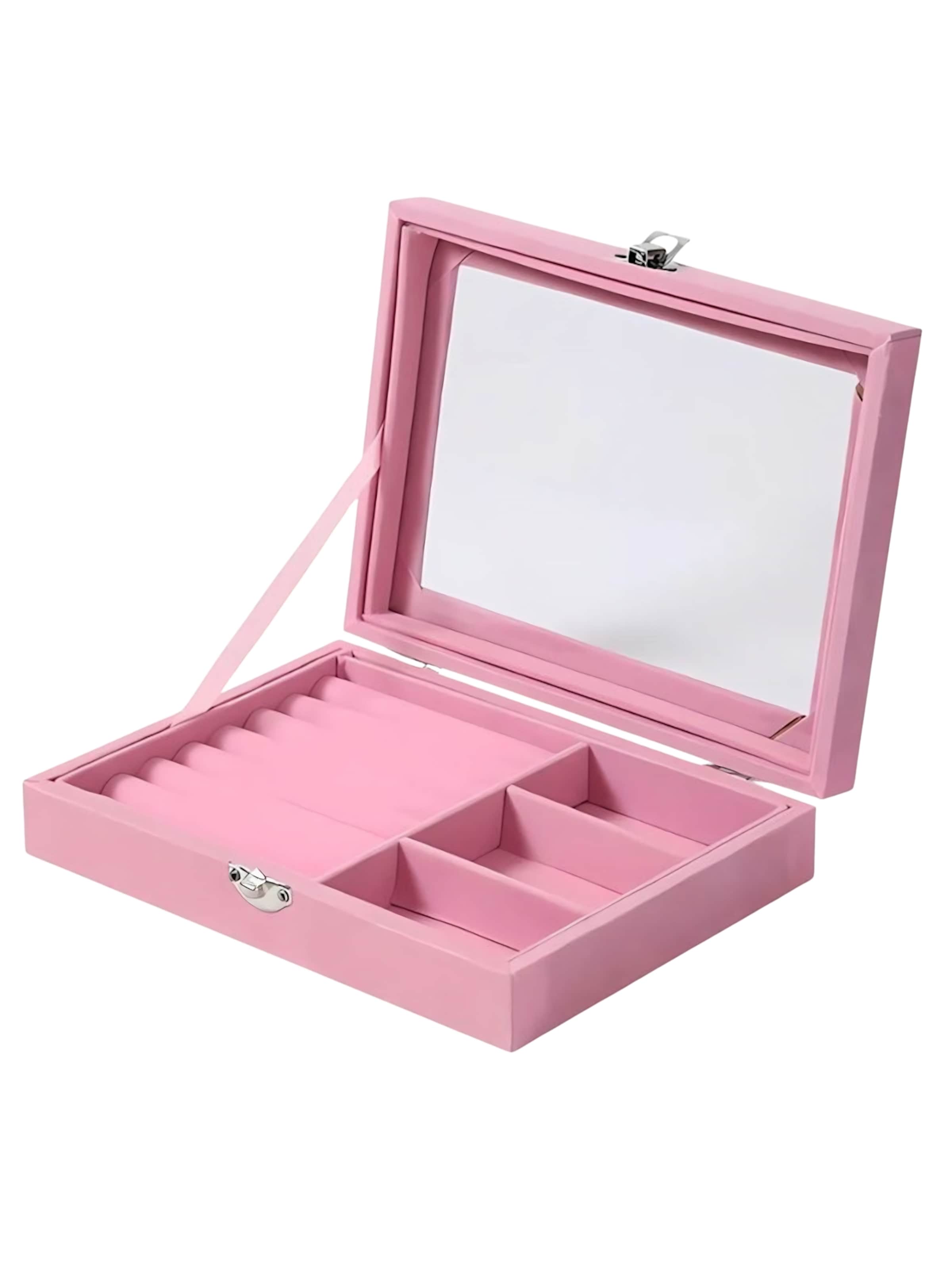 Boîte à bijoux 'Velvet Touch Jewelry Box - Pink' UNIQ Beauty en rose : devant