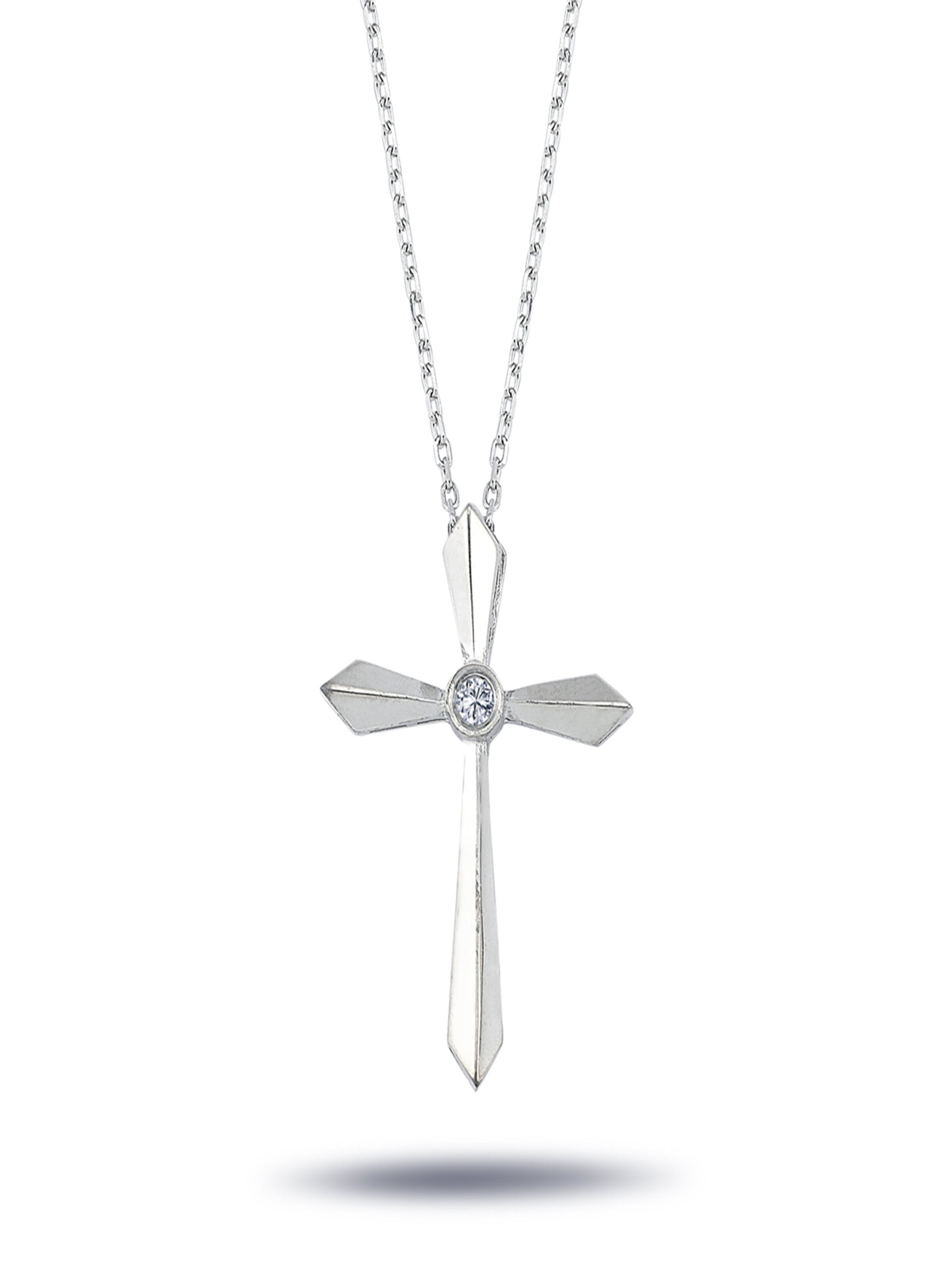 EinStein Diamant Pendant 'Diamant Halskette mit Kreuz 585er 14 Karat Weißgold' in White: front