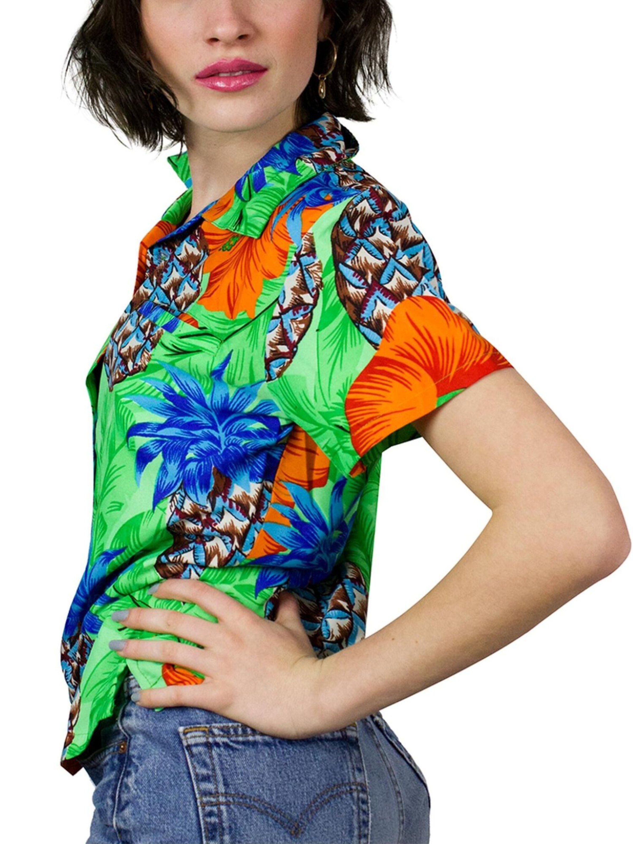 King Kameha Bluse 'Pineapple Hibiscus Shadow Line'‌‌ in Grün