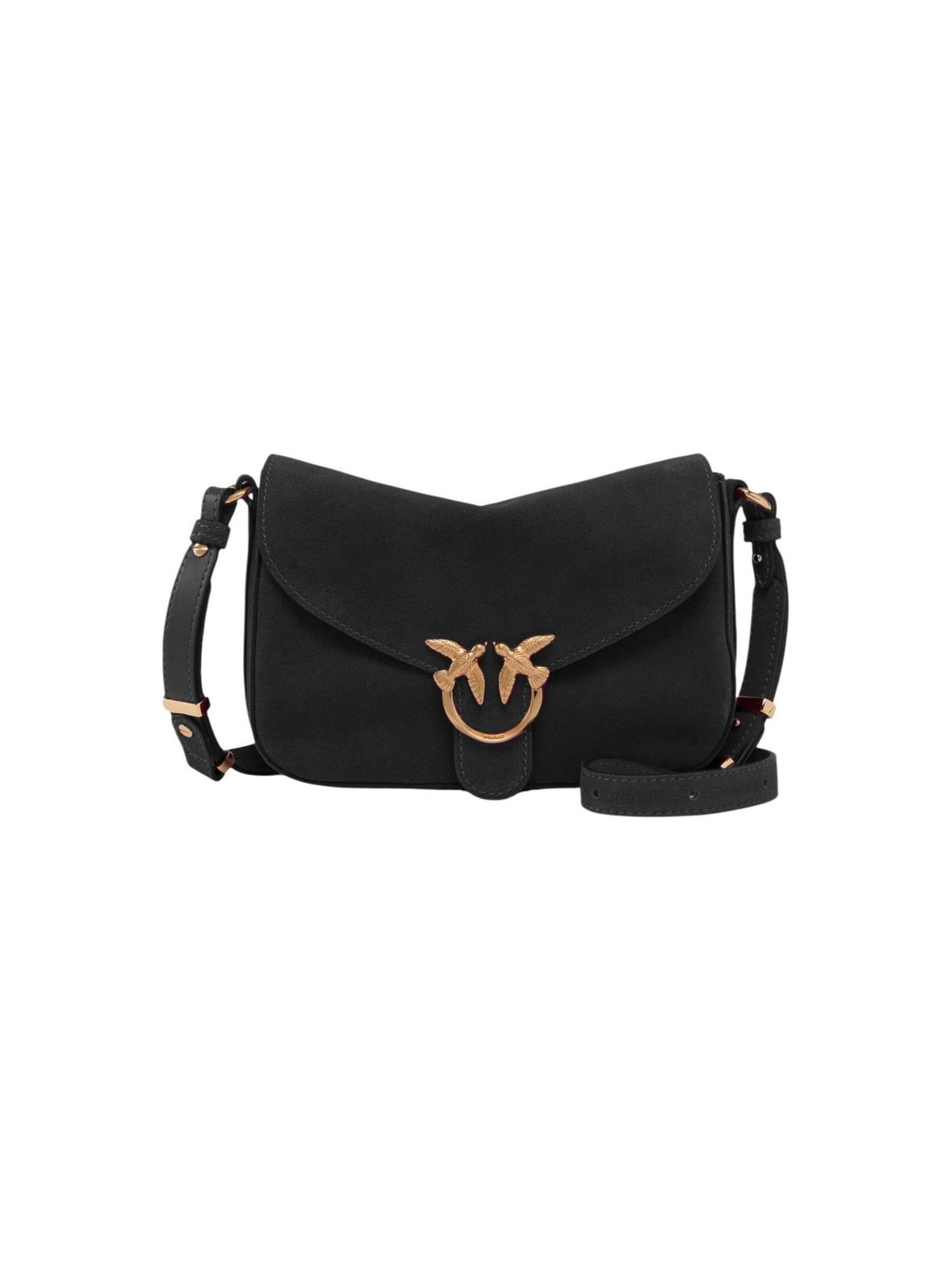 PINKO Schoudertas 'LOVE SATCHEL MINI SUEDE 107656 A0F6' in Zwart: voorkant