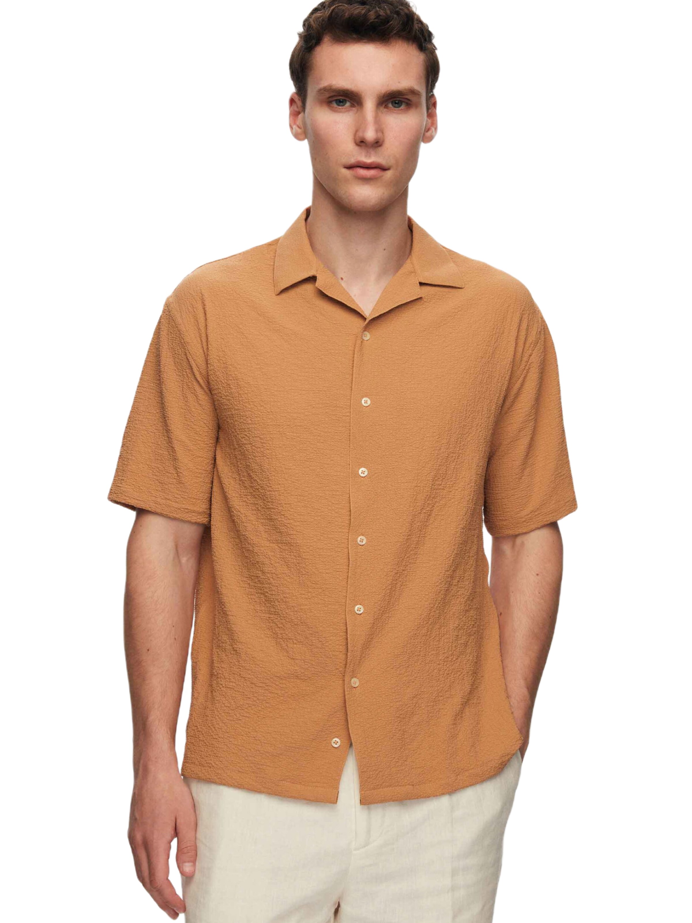 D’S Damat Regular fit Button Up Shirt in Beige: front