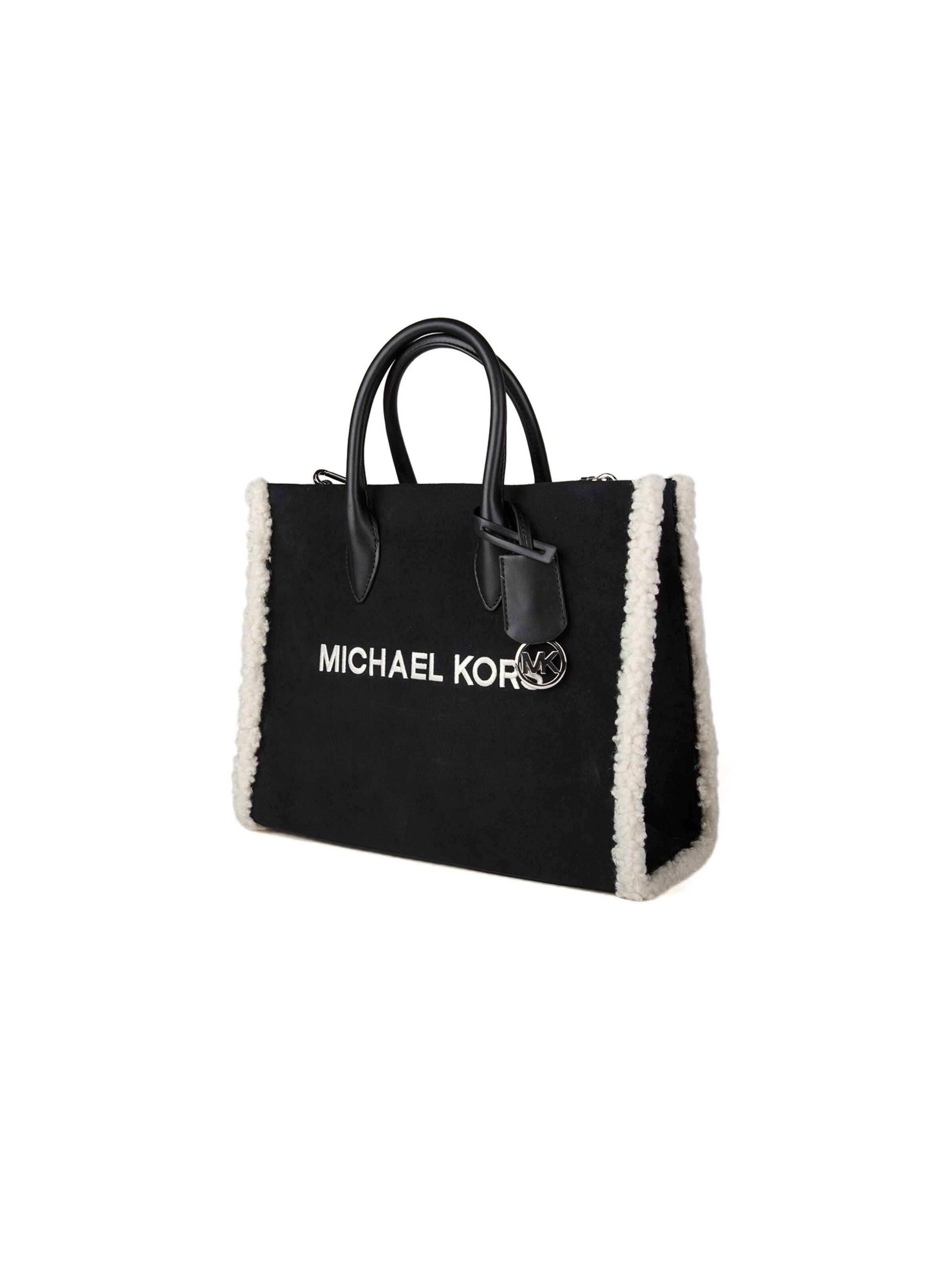 Michael Kors Handtas 'Mirella Medium Suede and Faux Shearling Tote Bag' in Zwart