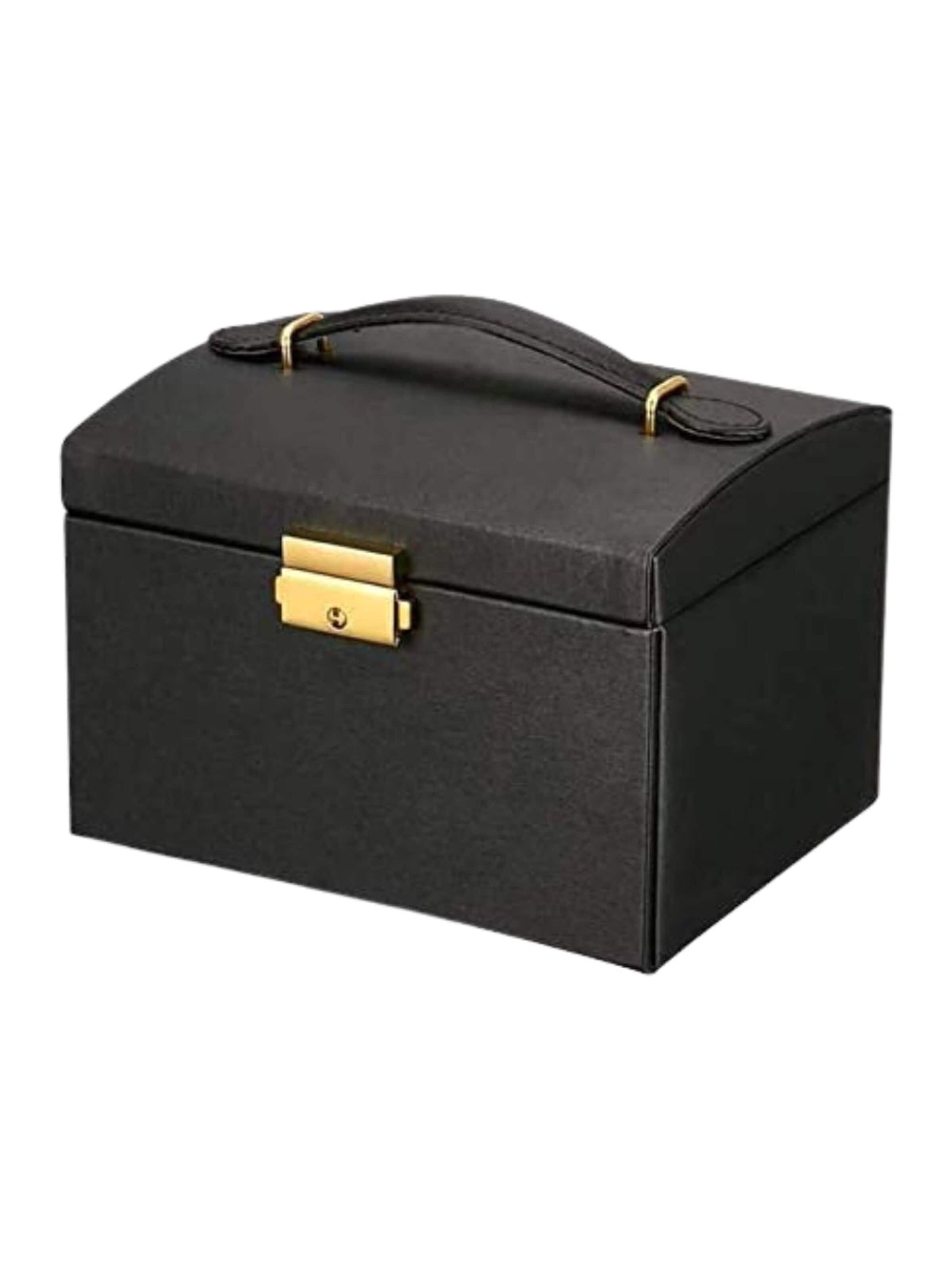 UNIQ Beauty Skladovanie šperkov 'Nellia Jewellery Box – Lockable Organiser with Mirror & 2 Drawers (Black)' - Čierna: predná strana