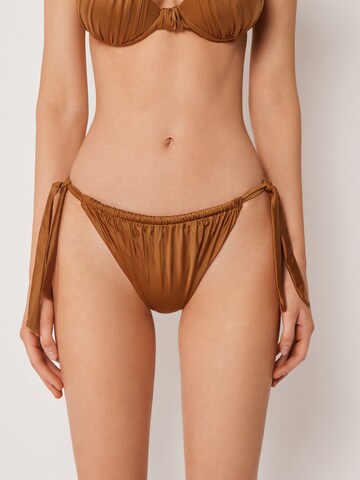 CALZEDONIA Bikini Bottoms 'Shiny Satin' in Brown: front