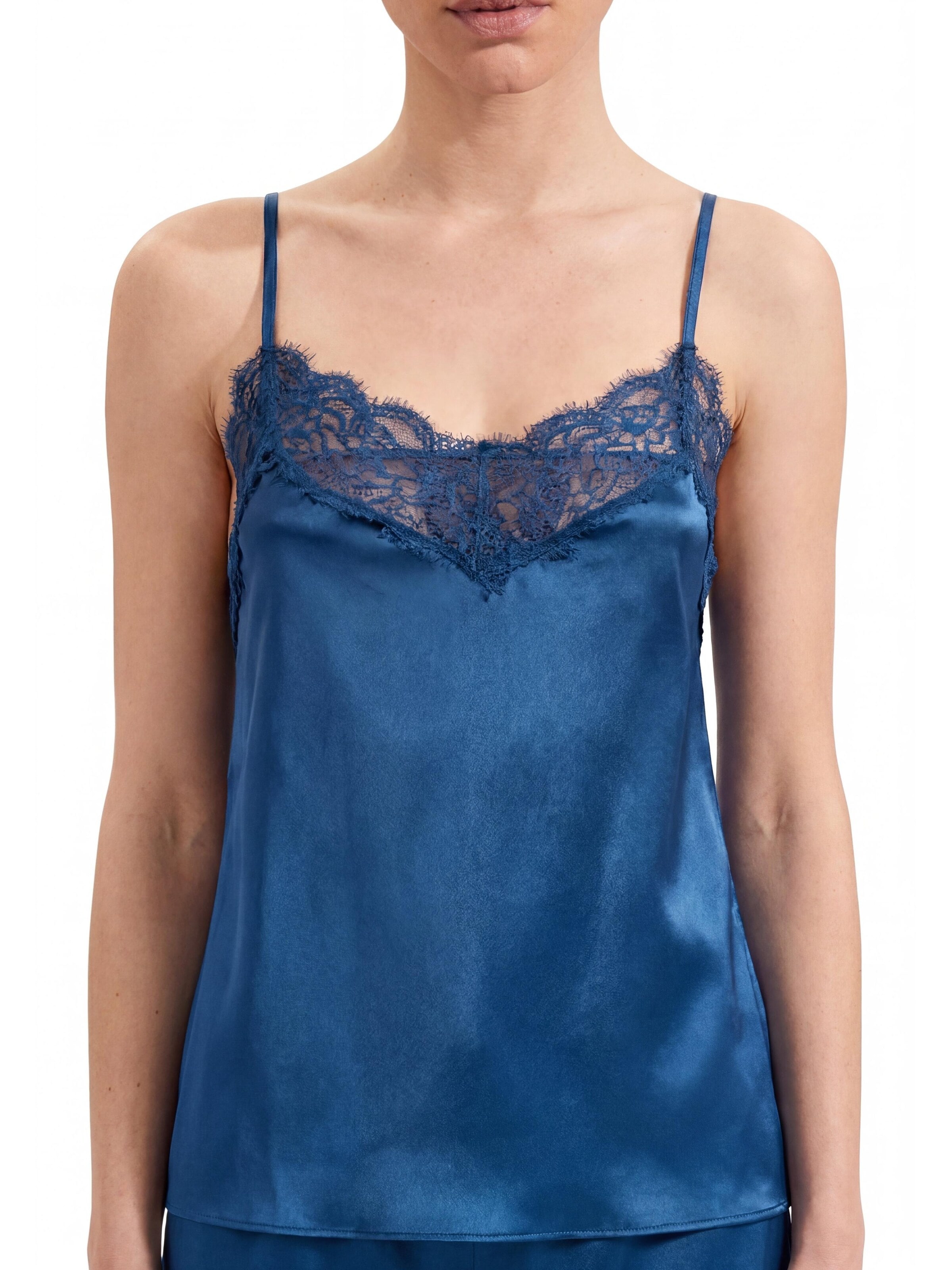 Maglietta intima 'Top Canotta Donna con Pizzo - Effetto Raso Tinta Unita' di Ciocca in blu
