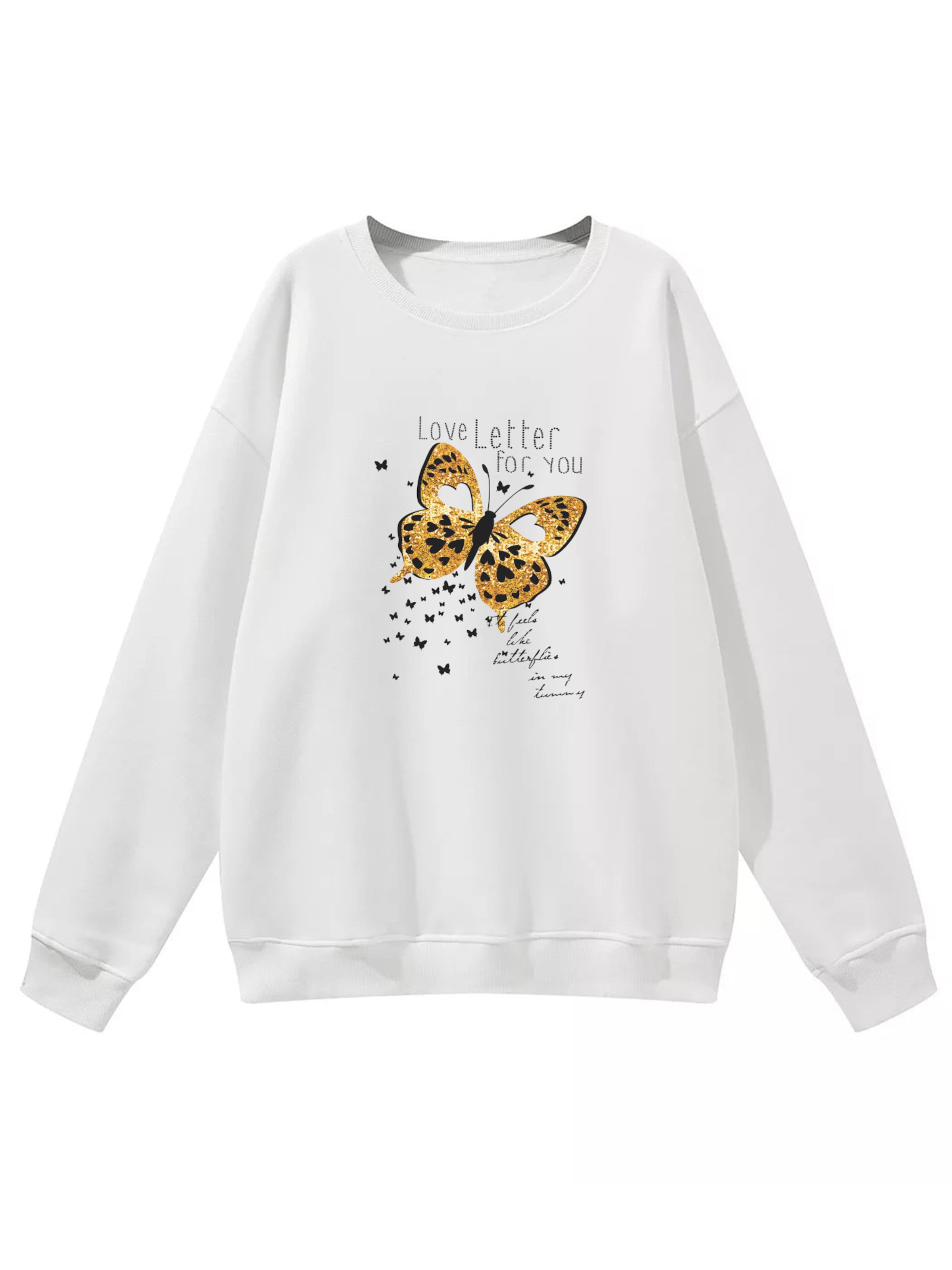 GORHEY - Sudadera 'Women's Oversized Sweatshirt with Butterfly Print, Warm Fleece Blend' en blanco