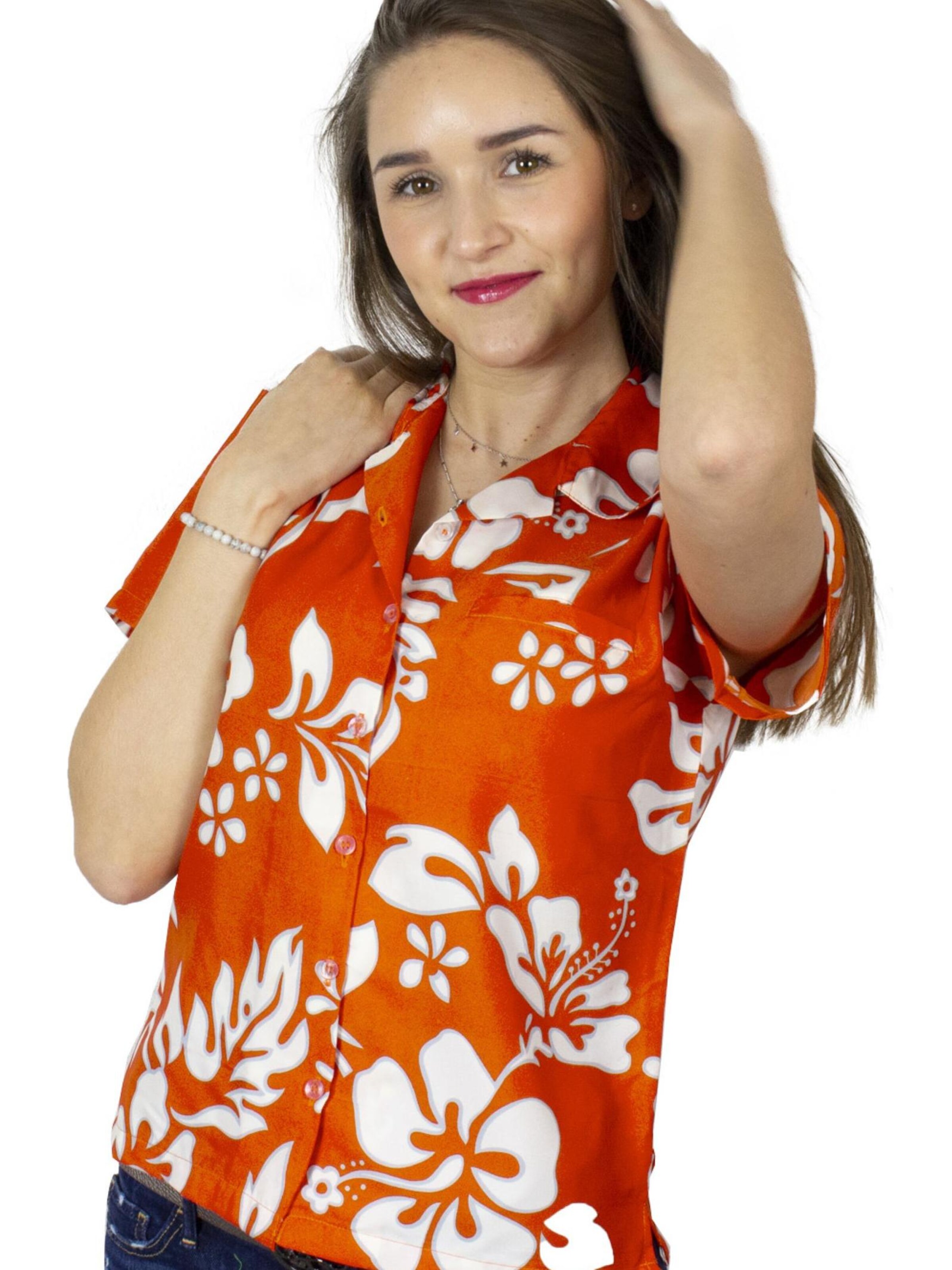 King Kameha Bluse 'Hibiscus' in Orange