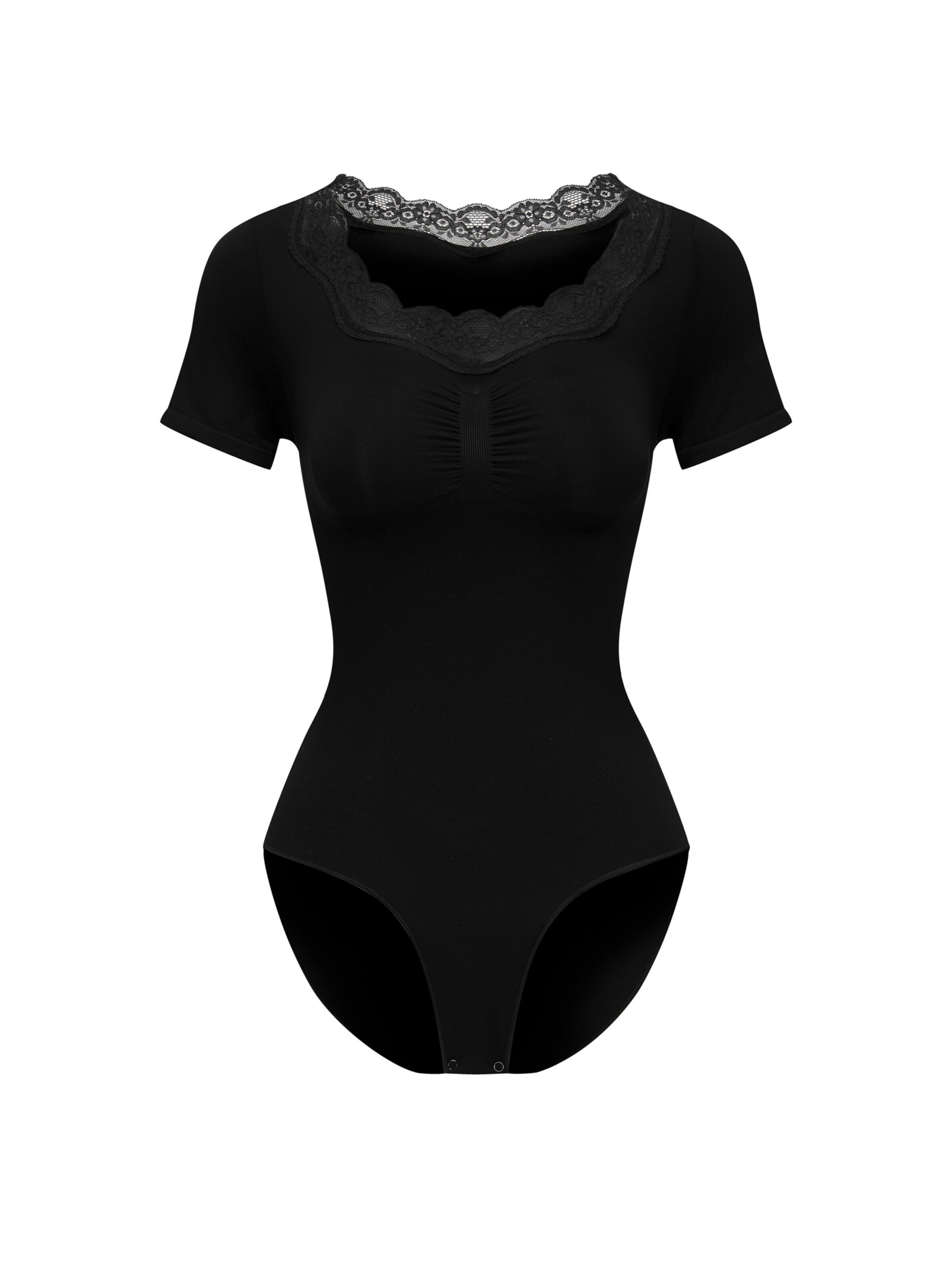cfab - Body modelador 'Lace T-Shirt Bodysuit Sculpting Shapewear with slip' em preto: frente
