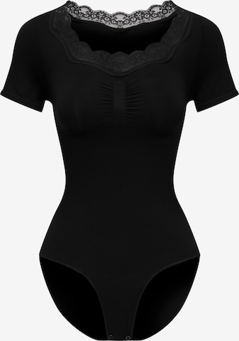 cfab - Body modelador 'Lace T-Shirt Bodysuit Sculpting Shapewear with slip' em preto: frente