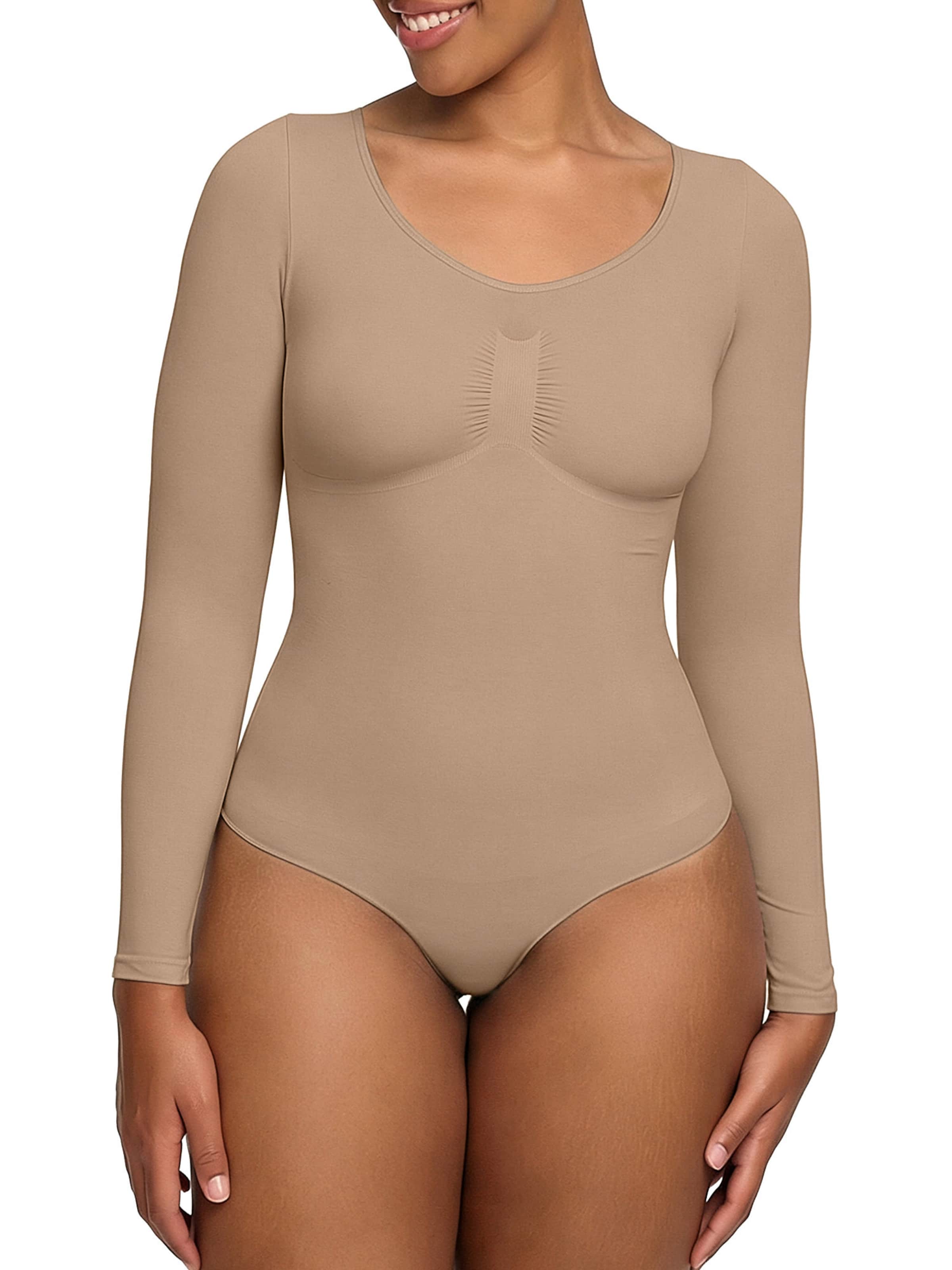 cfab by creamy fabrics Shapingbody 'Bodysuit Sculpting Shapewear Longsleeve mit String' in Beige: voorkant