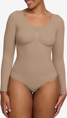 Body modelant 'Bodysuit Sculpting Shapewear Longsleeve mit String' cfab by creamy fabrics en beige : devant