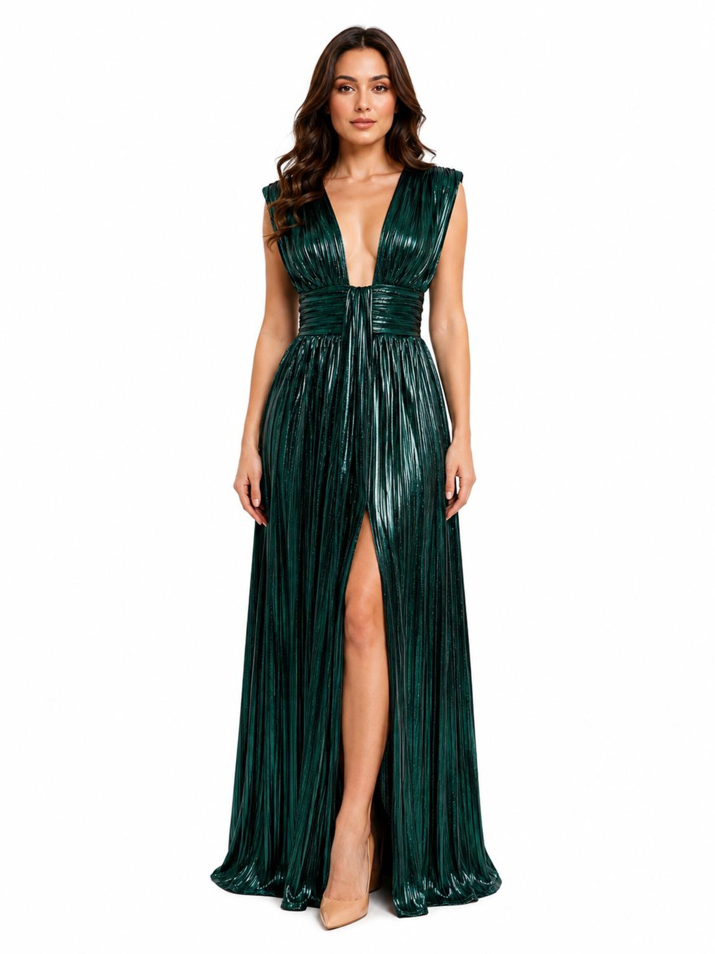 Abito da sera 'Johanna Dark Green Pleated Maxi Evening Dress' di GRAZIA STORE in verde