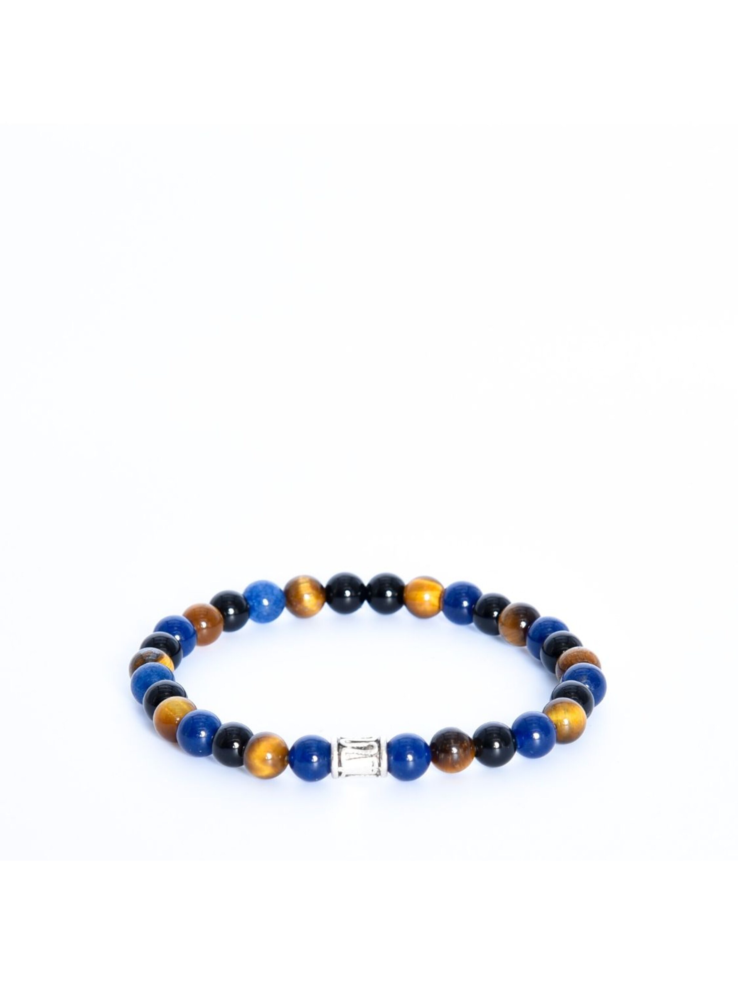 Addicted2 Βραχιόλι 'Relax bracciale in argento 925 lavorato a mano con agata nera occhio di tigre & Mashan giada blue' σε μπλε: μπροστά