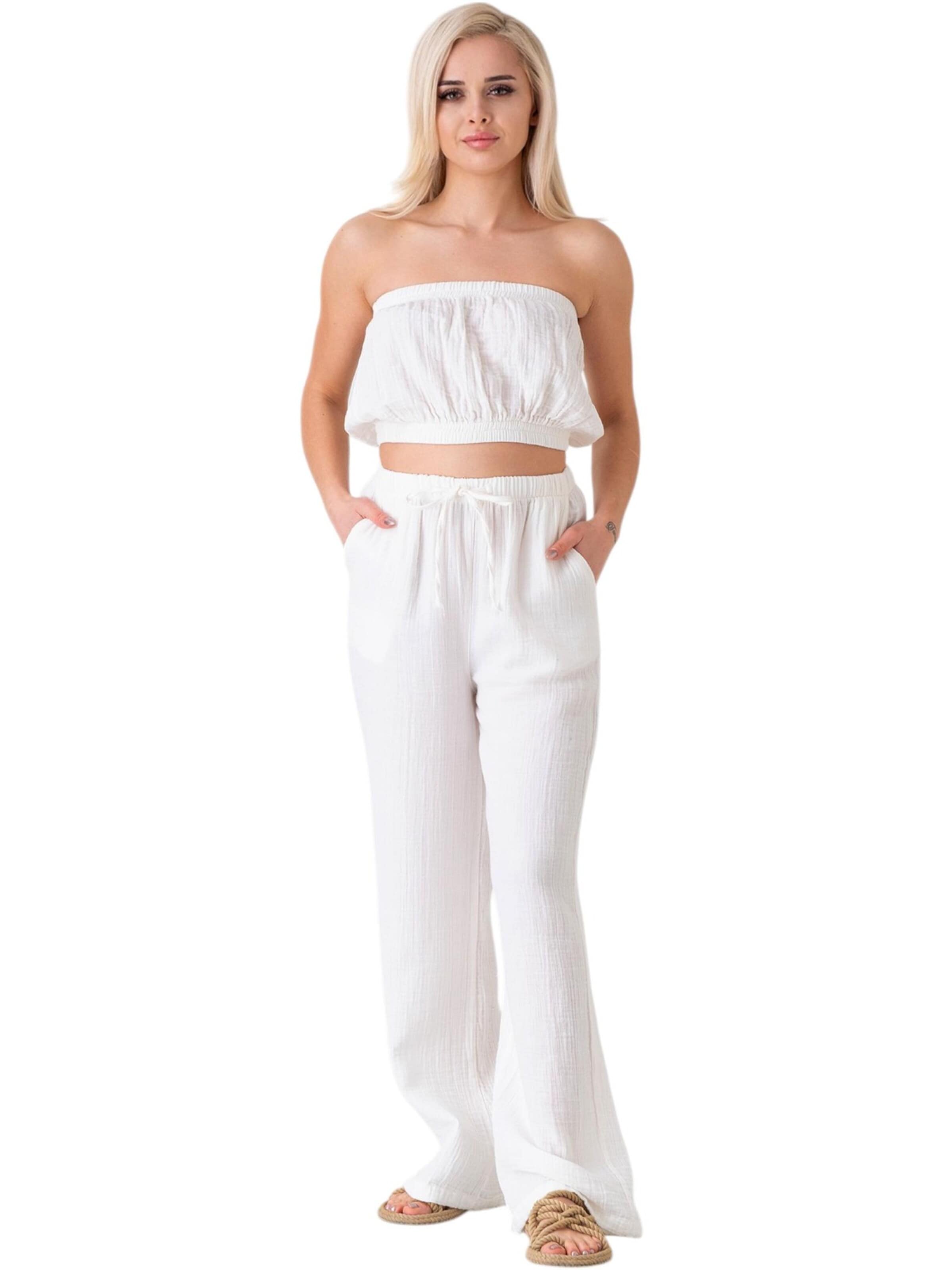 Wide leg Pantaloni 'Eleni' di WENOR in bianco: frontale