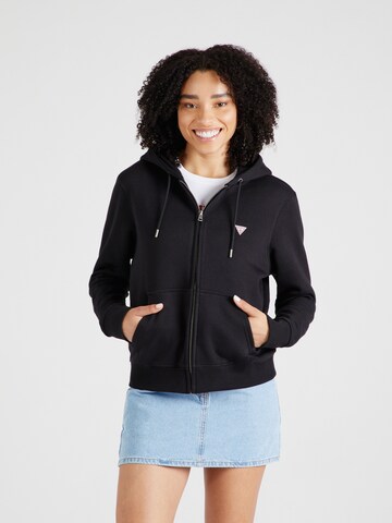 GUESS JEANS Zip-Up Hoodie in Black: front