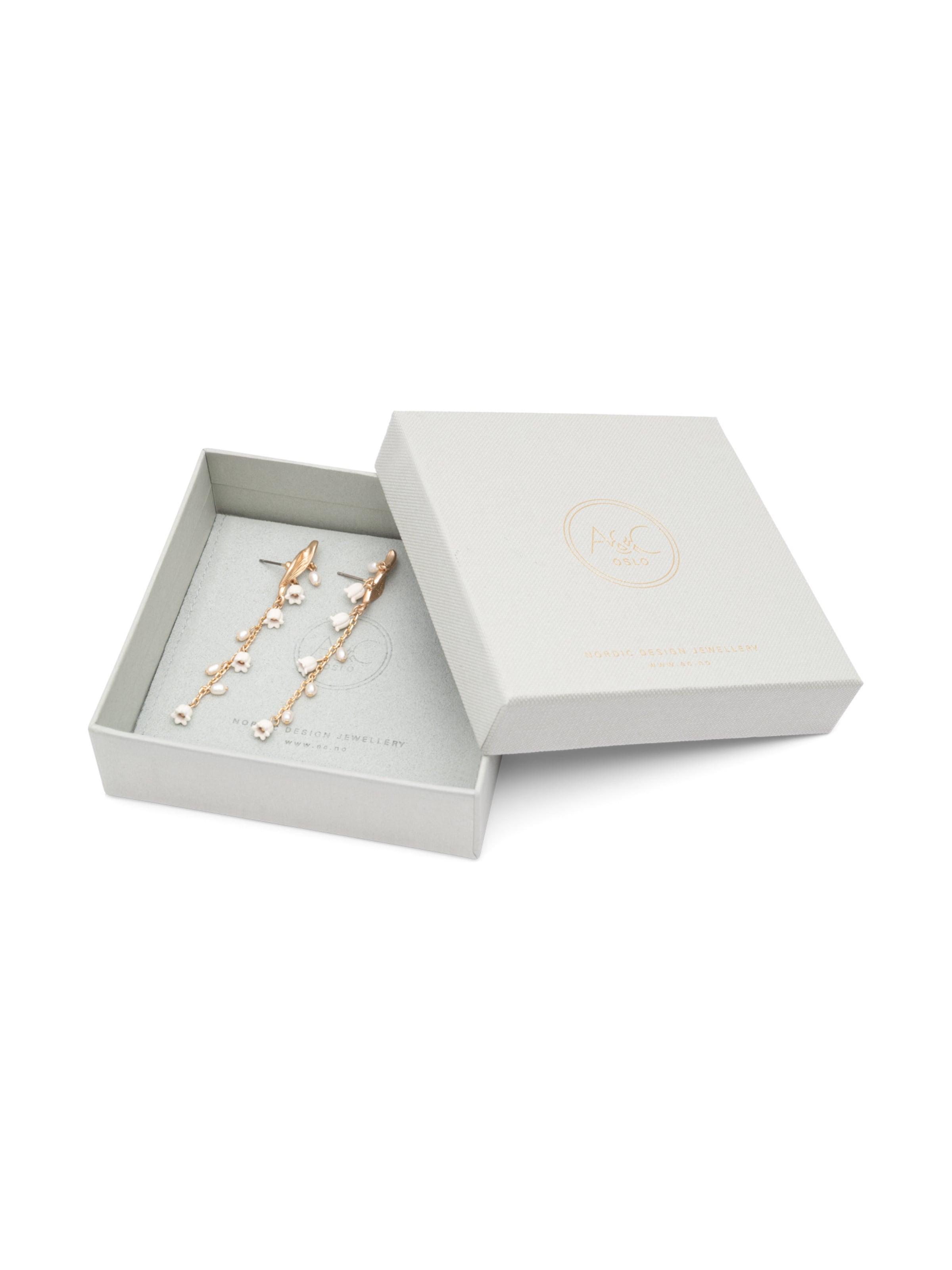 Boucles d'oreilles 'Lilies & Pearls/Vintage Leaves' A&C Oslo – Nordic Design Jewellery en or