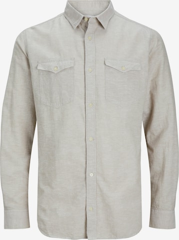 JACK & JONES Slim fit Button Up Shirt 'JCOSHERIDAN' in Beige: front