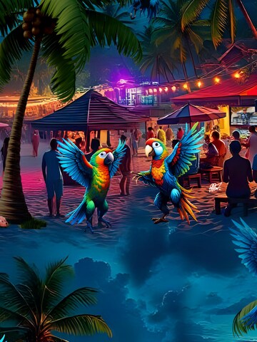 Hawaiihemdshop.de - Regular Fit Camisa 'Hawaiihemd Party Parrots' em azul