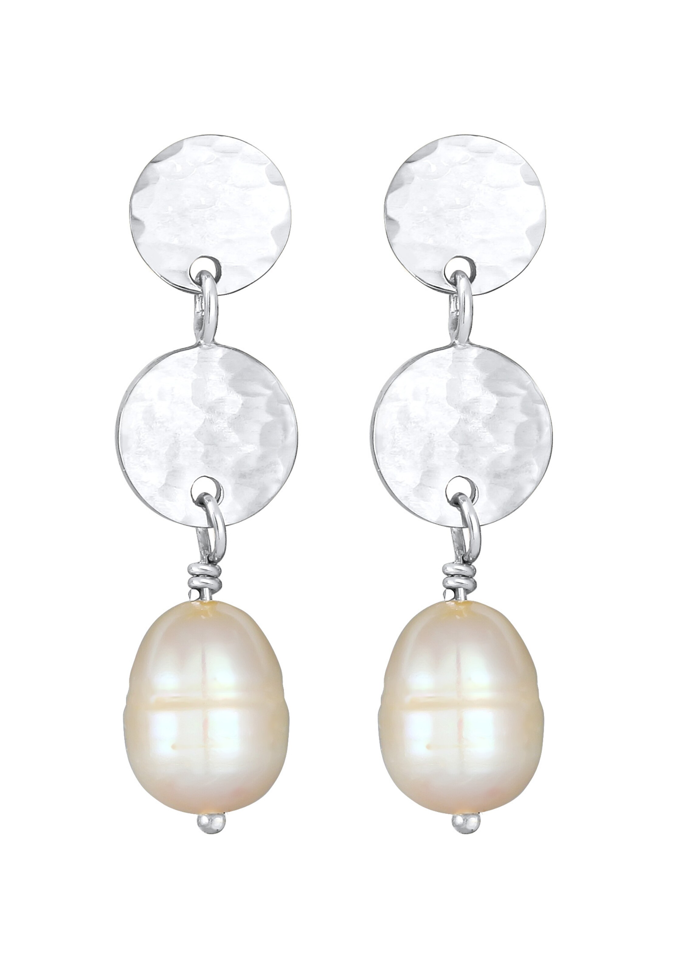 ELLI PREMIUM Ohrringe Kreis, Perlenohrhänger in silber / perlweiß, Produktansicht