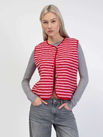 BROKE + SCHÖN Vest 'Gestreifte Teddyweste' in Pink: front