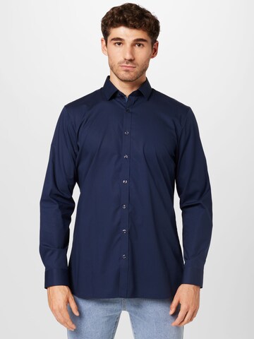 OLYMP Slim fit Zakelijk overhemd 'No. 6 Six' in Blauw: voorkant