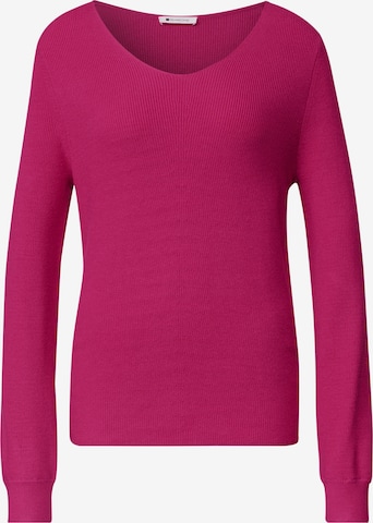 STREET ONE Langarm Pullover mit V-Ausschnitt in Pink: Vorderseite