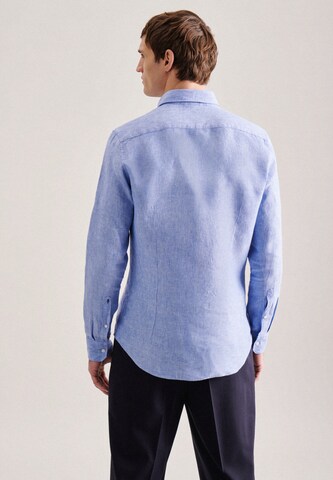 SEIDENSTICKER Slim fit Button Up Shirt 'SMART LINEN' in Blue