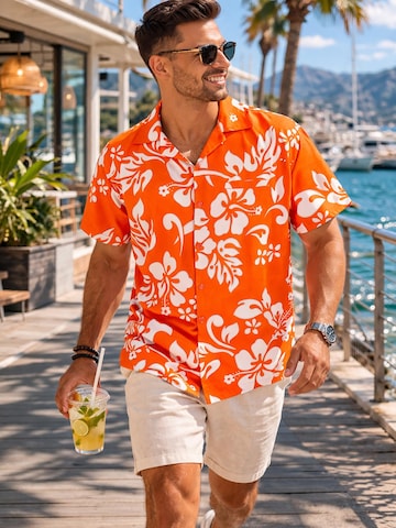 King Kameha Shirt 'Hibiscus'‌ in Orange