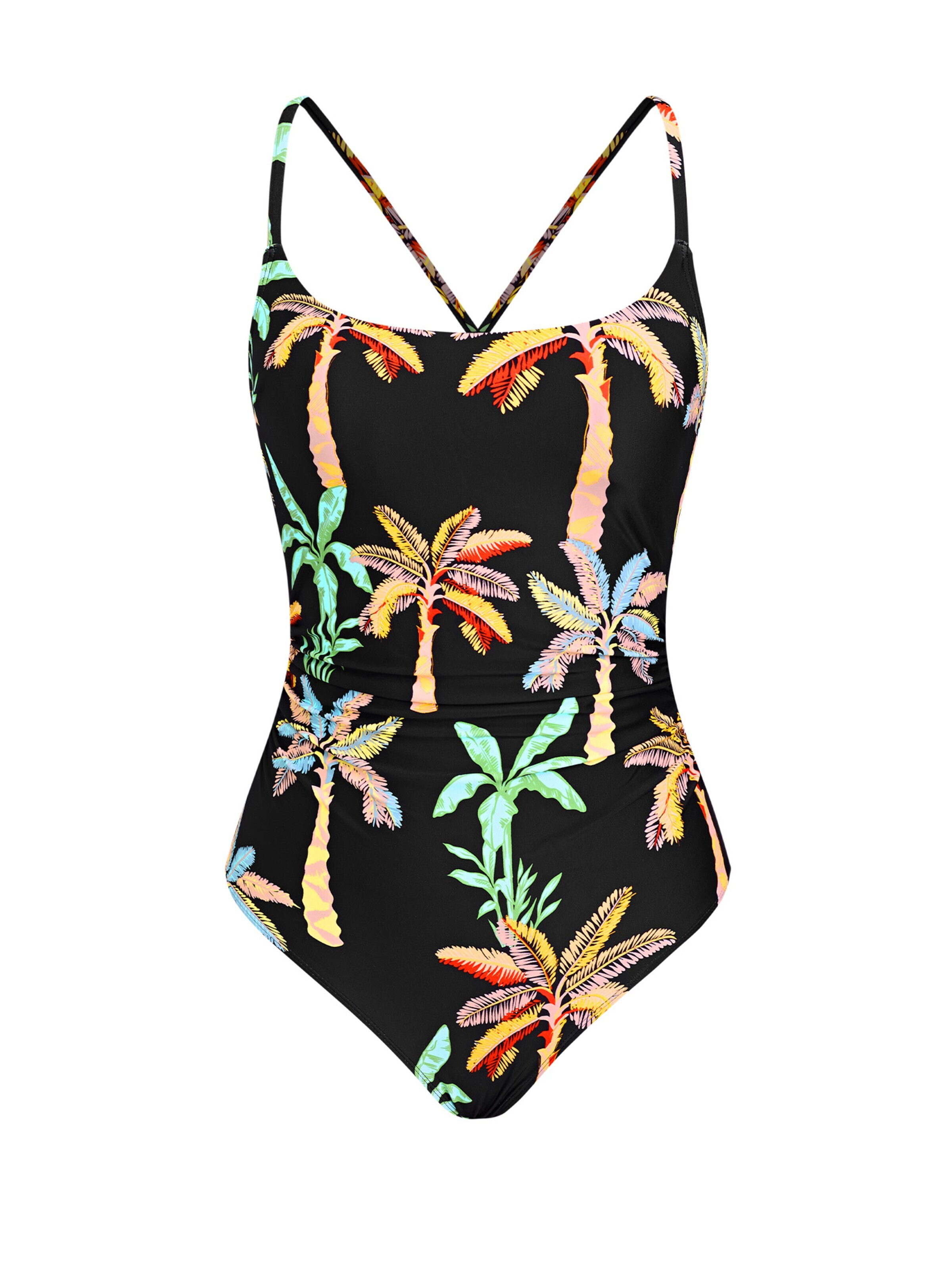 Cupshe Bralette Swimsuit 'Palm Paradise' in Black: front