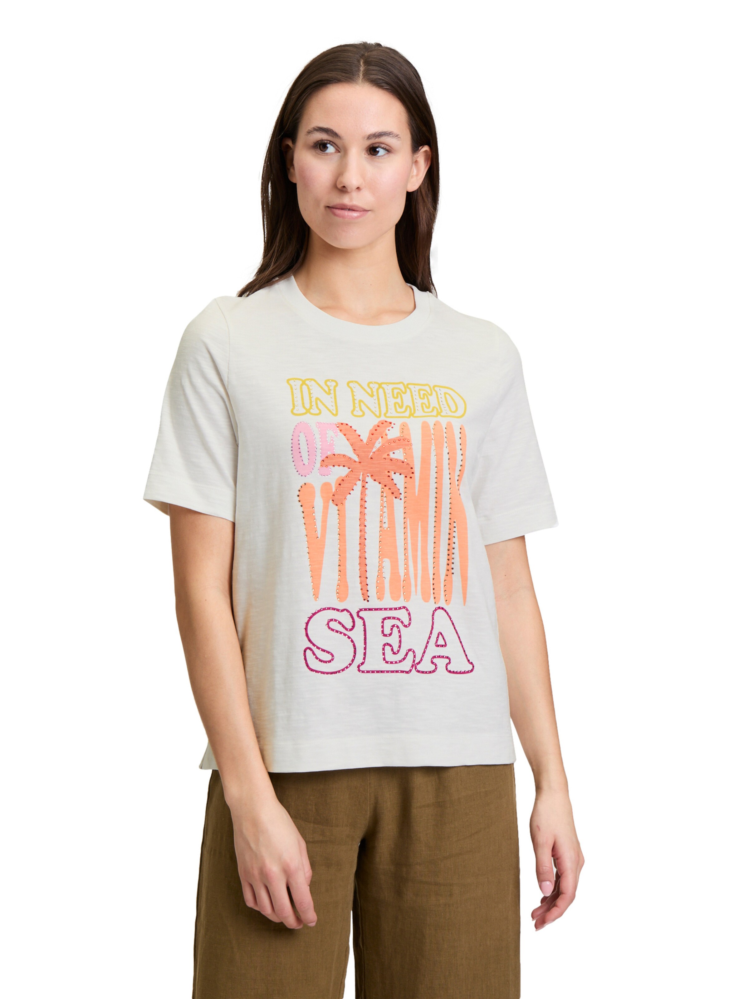 Cartoon Printshirt mit Rundhalsausschnitt in Weiß: Vorderseite