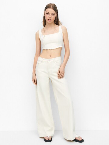 Pull&Bear Wide leg Jeans i beige: framsida