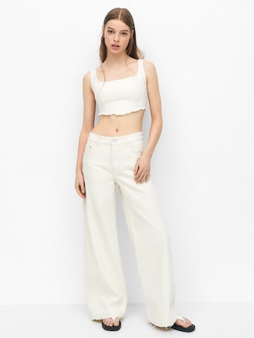 Wide leg Jeans de la Pull&Bear pe bej: față