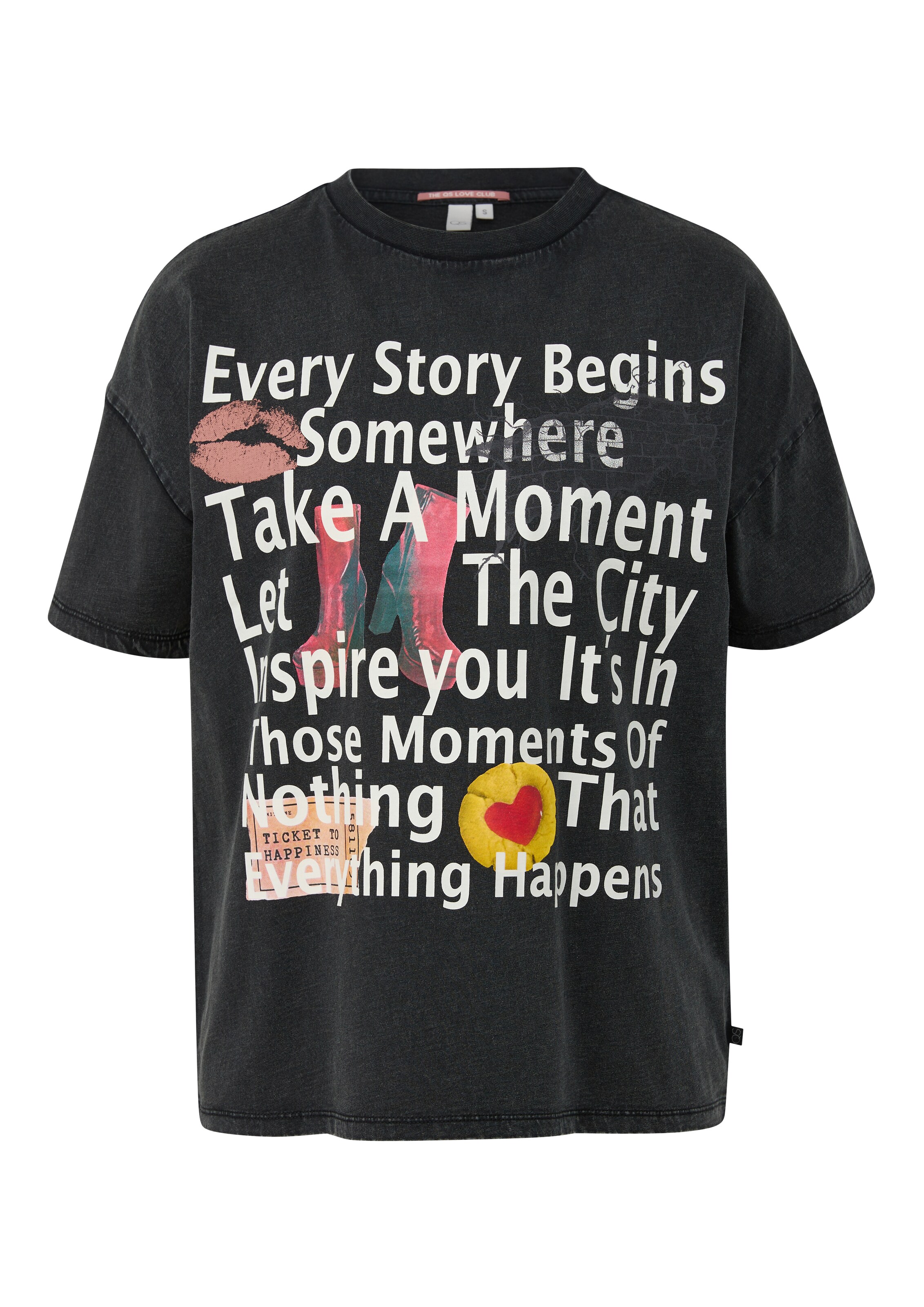 T-shirt QS en noir : devant